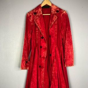 Red vintage denim duster jacket
